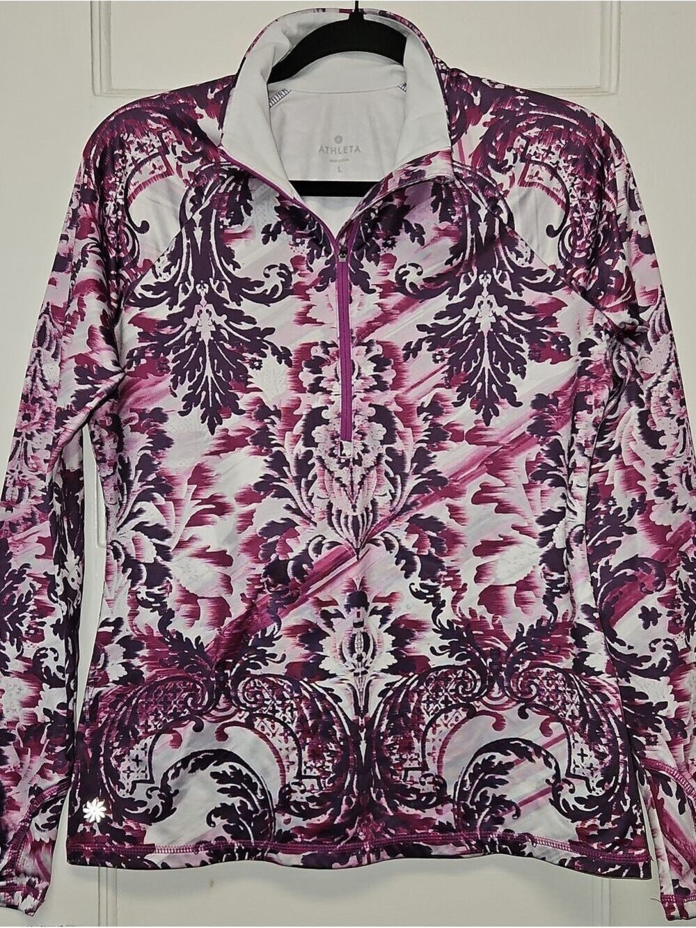 Athleta White, Pink & Purple Printed Half-Zip Pullover